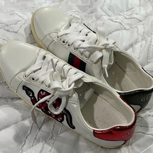 Gucci Women's White Sneakers with Red and Green Details